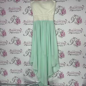 Urban heritage dress strapless light mint blue and white padded fairy hem y2k